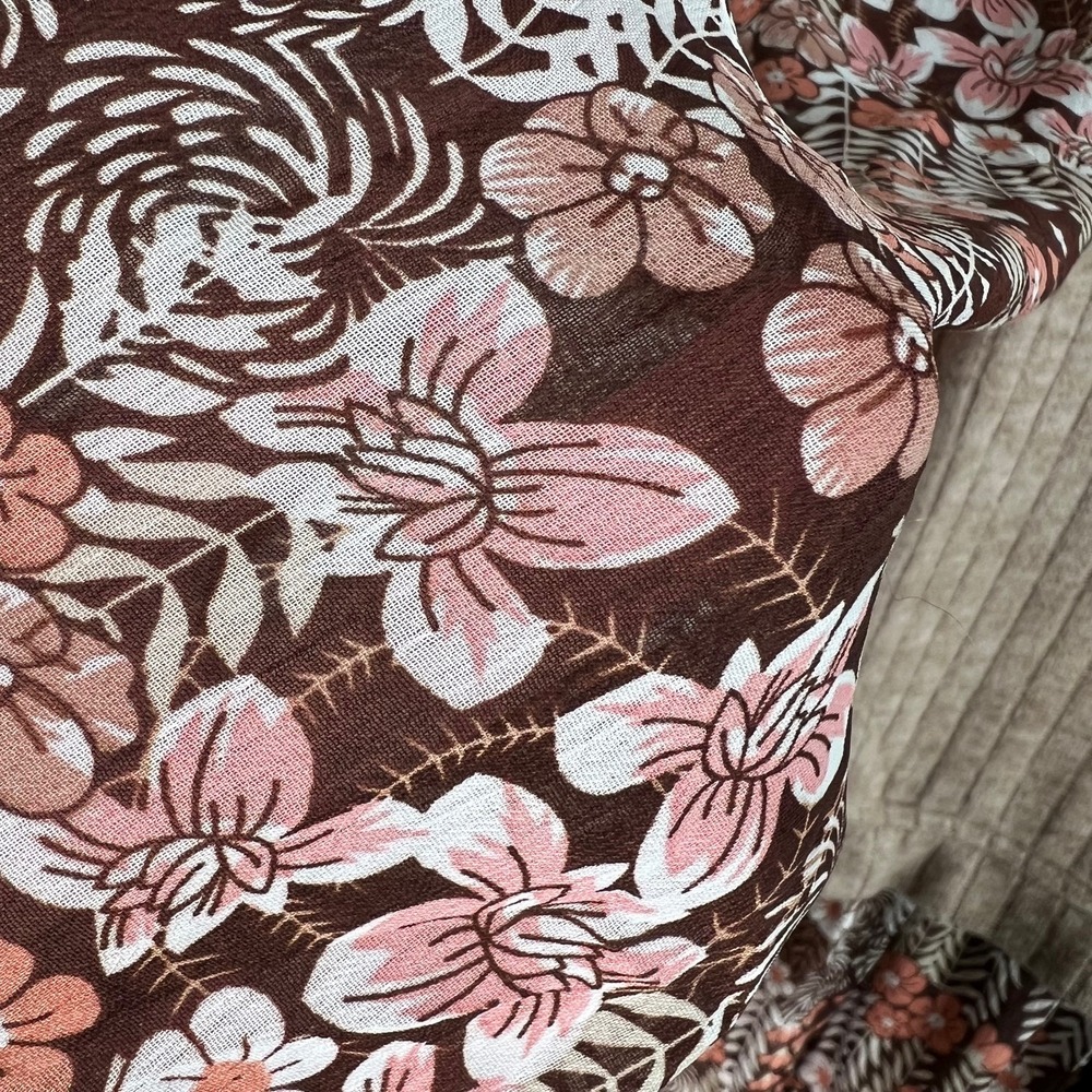 Cupshe Brown Retro Floral Mockneck XL Long Sleeve Mini Dress Cottagecore Prairie - Picture 8 of 15